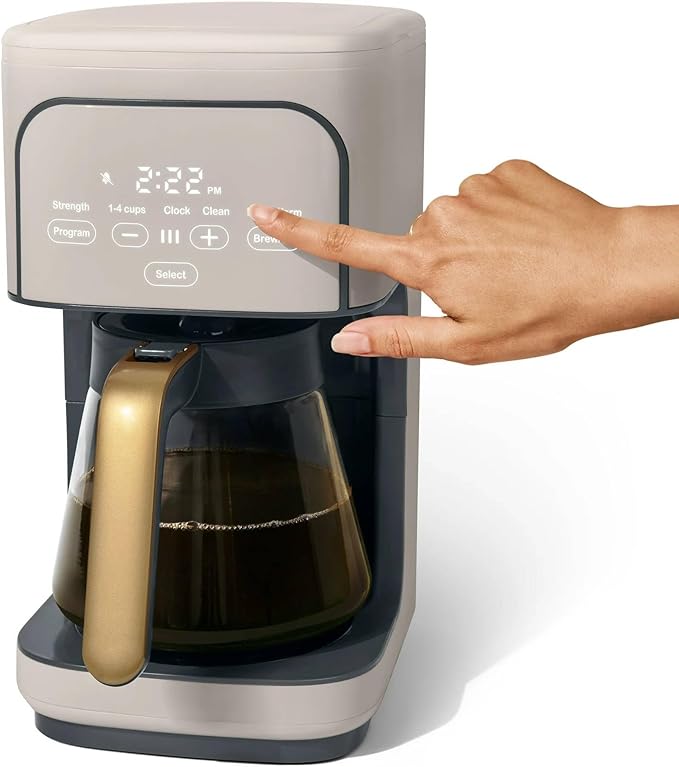 12 Cup Programmable Coffee Maker with Glass Carafe Reusable Filter and Touch Display (Porcini Taupe)