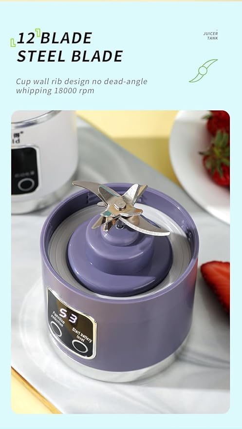 portable blender equipped with a USB-C charging port is a compact portable travel juicer that also doubles as a smoothie blender. It blends powerfully is compact convenient and versatile(Purple)