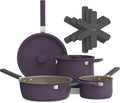 bella 9 Piece Ceramic Nonstick Cookware Set Fits-anywhere™ Kitchenware w EverGood™ Coating Dishwasher &amp Oven Safe All Stovetops Compatible Stackable Design Cool Touch Handles Plum