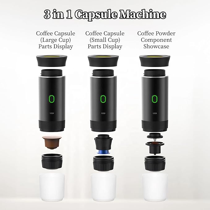 Portable Electric Espresso Machine 3 in 1 Travel Coffee Maker for Camping 15 Bar Self Heating Car Coffee Maker Capsules Coffee Machine for Camping Hiking Office
