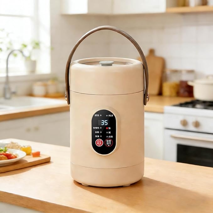 Multifunctional Health Pot Portable 500W Health Pot with Ceramic Glaze Inner Pot &amp Steamer 12-Hour Preset Slow Cooker for Rice Porridge Soup Steaming (B-1.2L-Light pink)