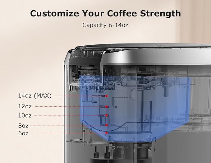 Bonsenkitchen Single Serve Coffee Maker K Cup Pod with 6-14oz Brew Size- 3 Min Fast Brewing Machine with Strength Control BPA-free Materials Fits 6.6 Travel Mugs Silver Upgrade