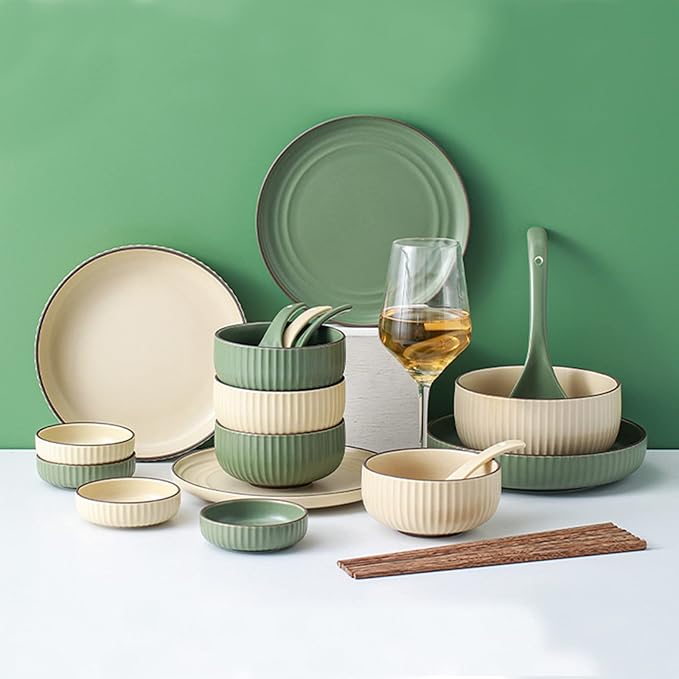 Dinnerware Set 22 Pcs Dinner Sets Khaki And Blue Ceramic Tableware Set Service For 4 People