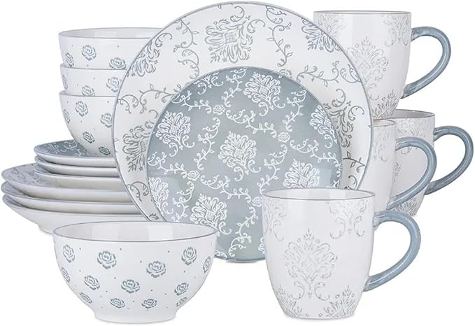 16-pieces Dinnerware Sets Ceramic Dish Set Plates and Bowls for 4 Stackble 1Bowl snd Plate