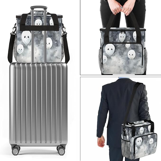 Halloween Ghosts Coffee Maker Carrying Bag Glitter Ghosts Travel Storage Bag Compatible with K-Mini or K-Mini Plus Single Serve Coffee Brewer Carrying Case with Multiple Pockets &amp Shoulder Strap