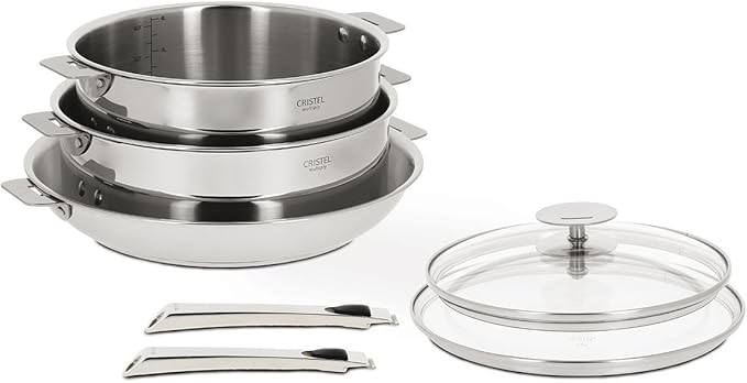 Cristel ST7CAKP 7 Piece set with Polished Stainless Handles Silver