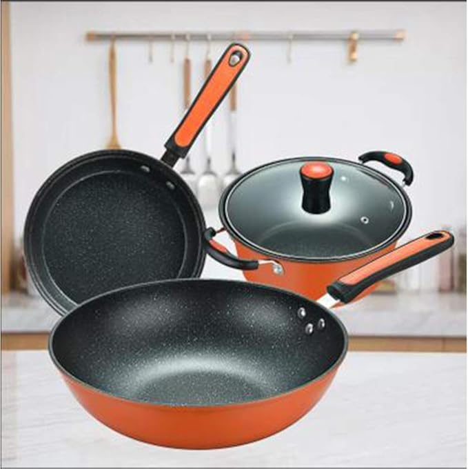 Nonstick Cookware Set 3 PiecesInduction Pots and Pans Sets Induction Frying Pan Chemical-Free Kitchen Sets with Stay-Cool Handle Saucepan Stock Pot Skillet Stone Set