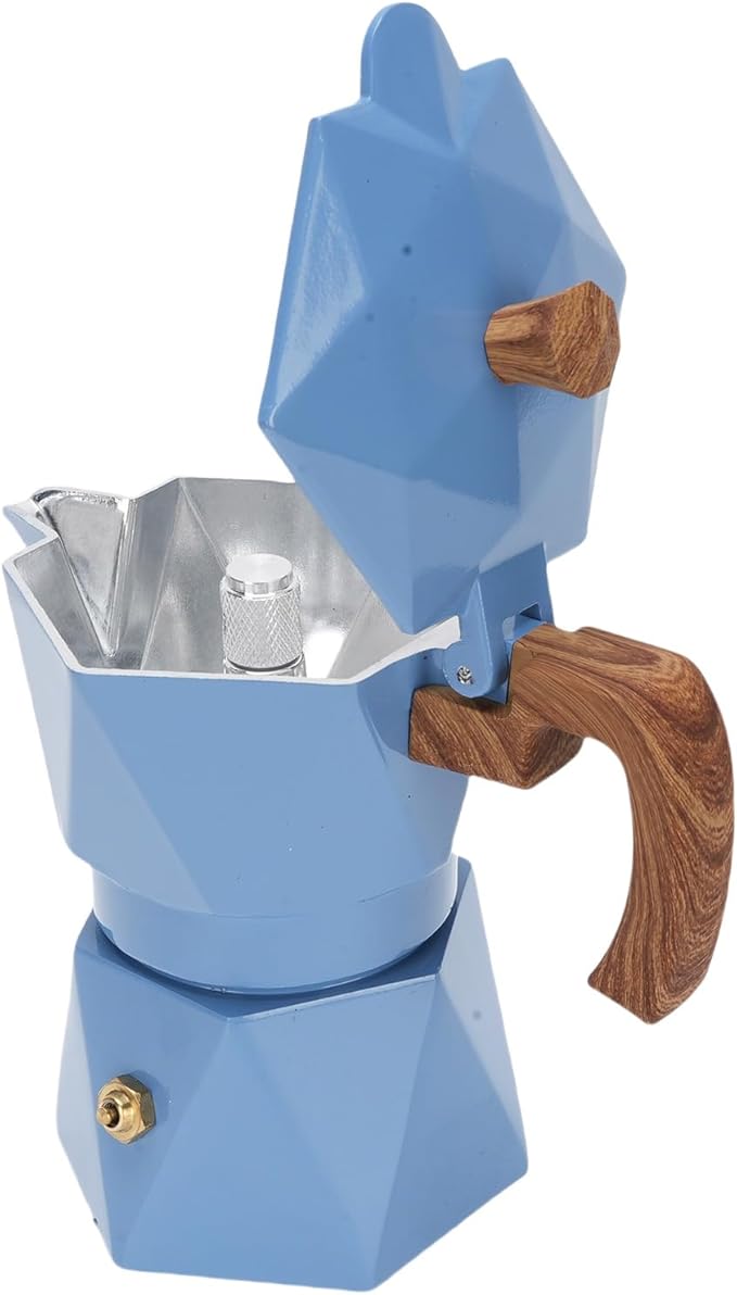 ZJchao Italian Coffee Maker Premium Anodized Aluminum Stovetop Coffee Pot Dual Valve Brewing Rich For Home Camping 2 Cup 16x16cm (Blue)