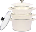 QuliMetal Enameled Cast Iron Set 5-Pc 10 Stackable Space-Saving Cookware Set Dutch Oven Skillet Grill Pan with 2 Universal Lid Versatile Enamel Dutch Oven Included Spacers White