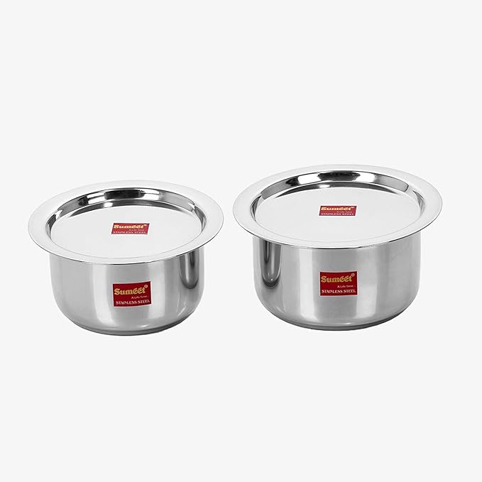 Sumeet Stainless Steel Cookware Set With Lid 2 Piece (Steel 1.4 liter 1 liter)
