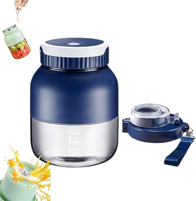 Mini handheld blender direct squeeze juicing no strainer required with double lids and a single cup blending cup is dishwasher safe(Blue)