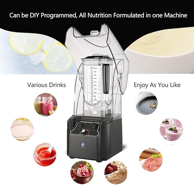Commercial Professional Blender Juice Smoothie Machine W/Shielded Silent Housing 2200W Electric Food Processor Black