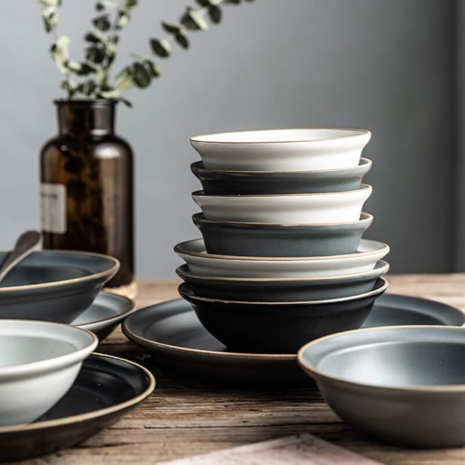 Elegant Dinner SetCeramics Dinner SetsPlate/Bowl/Dish|22 Pieces Premium Color Mixing Dinnerware - Matte Glazed Porcelain Dinner Plates Combination Set for Restaurant