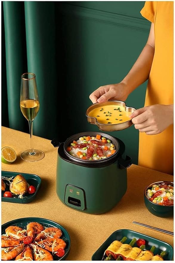 Retro Green Rice Cooker With Portable Handle Mini Electric Rice Cooker With Removable Non Stick Rice Pot Fully Automatic1.2L (1.8L)