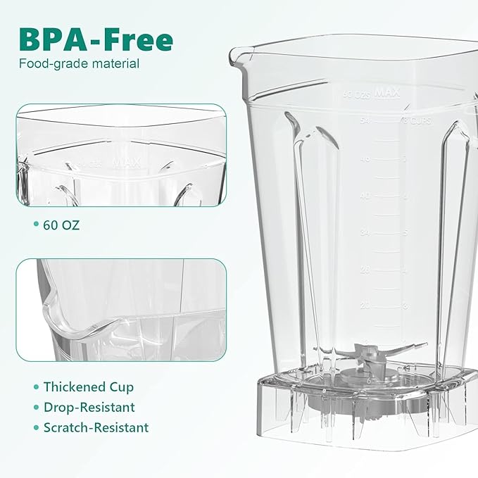 OMMO Blender 1800W Professional High Speed Countertop Blender with Durable Stainless Steel Blades 60oz BPA Free Blender for Shakes and Smoothies Nuts Ice and Fruits Dishwasher Safe