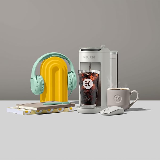 Keurig K-Mini Mate Plus Single-Serve K-Cup Pod Coffee Maker Compact 3 Cup Sizes Brew Over Ice and Strong Button Features 50 oz Removable Reservoir Warm Stone