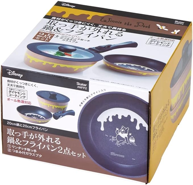 Skater ANFP2-A Pots &amp Frying Pans 4-Piece Set with Handle (Pots 7.9 inches (20 cm) Frying Pans 7.9 inches (20 cm) Lid and Handle 4-Piece Set IH Compatible Disney Winnie the Pooh