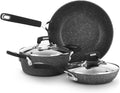 New Petra Dark 5-Pcs Cookware set Nonstick Induction ready Aluminum cookware set with glass lids Frying Pans &amp Casseroles PFOA free