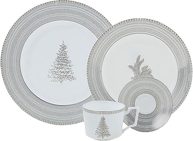 European Style Dinnerware Set Service for 6 Bone China Dinnerware Sets Unbreakable Porcelain Dinner Sets Coffee Cup and Saucer Tableware Set Steak Dinner Plates Dish Set Love in Winte-002