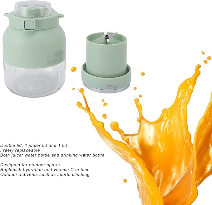 Portable Blender Mini Automatic Portable Juicer with Plastic Straw Electric Portable Smoothie Blender with Hanging Rope Durable Travel Blender(Green)