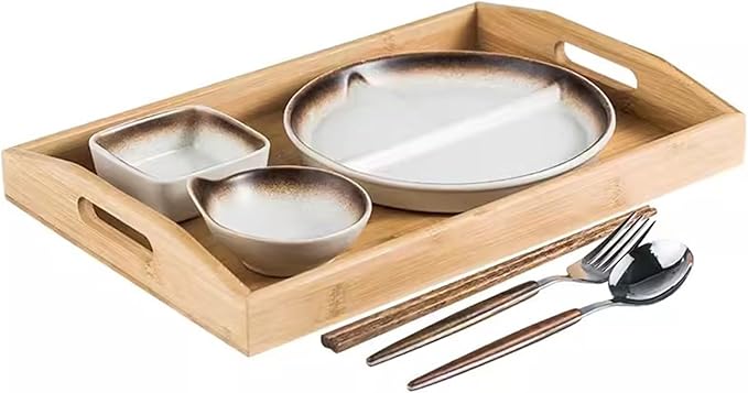Divided Dinnerware Set 7-Piece Japanese Style with 8 Inch Compartments Plates Bowl and Dish Set Dishwasher &amp Microwave Safe Service for 1 (Color : C)