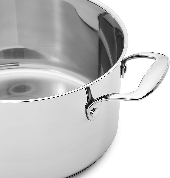 Amazon Basics Stainless Steel Cookware 15-Piece Set Oven Safe Induction-Ready Even Heating Easy to Clean Stay-Cool Handles Pots and Pans Silver