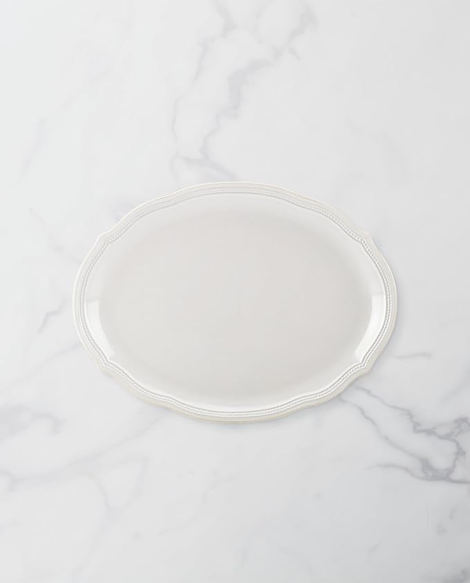 Lenox White French Perle Bead 16 Oval Serving Platter 3.95 LB