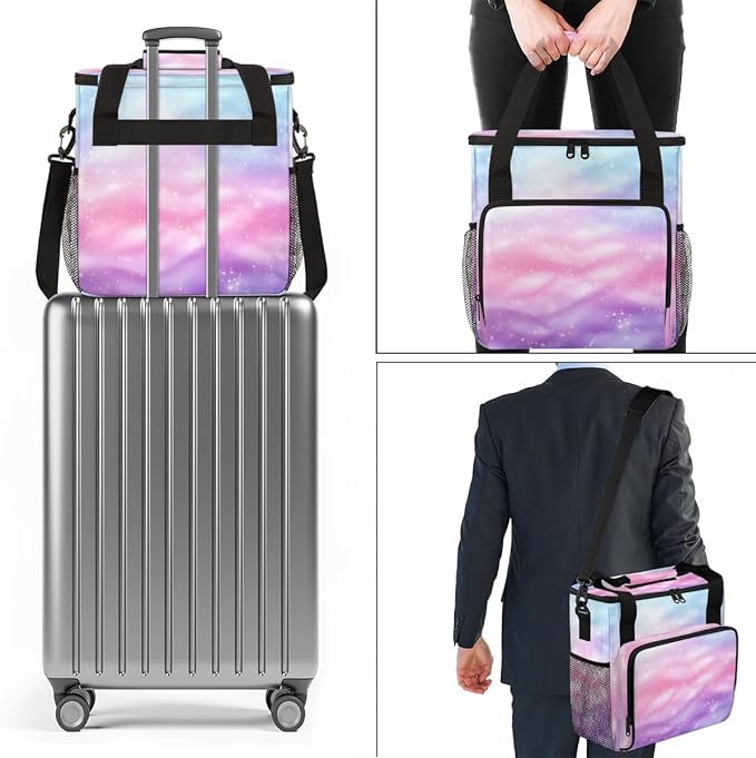 Purple Glitter Coffee Maker Carrying Bag Pink Blue Travel Storage Bag Compatible with K-Mini or K-Mini Plus Single Serve Coffee Brewer Carrying Case with Multiple Pockets &amp Shoulder Strap