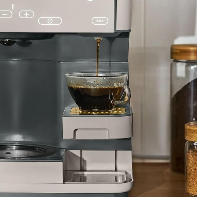 Multi-Brew Coffee Maker 12-Cup Carafe + Single-Serve Pods or Grounds Over Ice Touch Display by Drew Barrymoree. (Porcini Taupe)