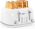 Keenstone Toaster 4 Slice Retro Stainless Steel Wide Slot Toaster with Dual Independent Controls 6 Browning Levels Bagel Defrost Reheat &amp Cancel Removable Crumb Tray White