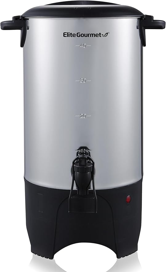Elite Gourmet CCM040X 40 Cup Electric Hot Water Coffee Brewer Urn Removable Filter For Easy Cleanup Two Way Dispenser with Cool-Touch Handles Stainless Steel