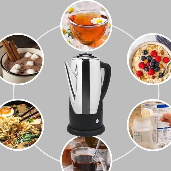 Stainless Steel 12-Cup Percolator with Automatic Shut-off Keep Warm Removable Filter Touch Handle Cord-less Serve