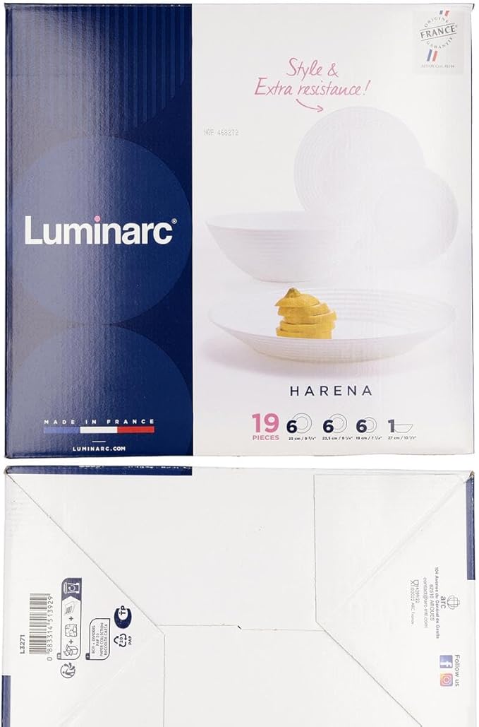 Luminarc Harena Dinnerware Plates and Dishes 19 PIEZAS White