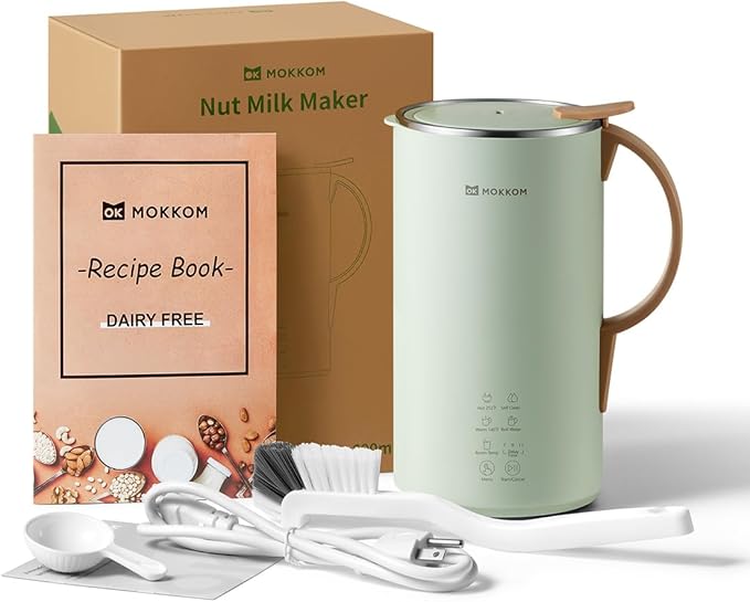 MOKKOM Nut Milk Maker Automatic Almond Milk Machine for Homemade Plant-Based Beverages Oats Soy Dairy Free 20 oz With Delay Start/Keep Warm/Self-Clean/Boiling Cardamom Green