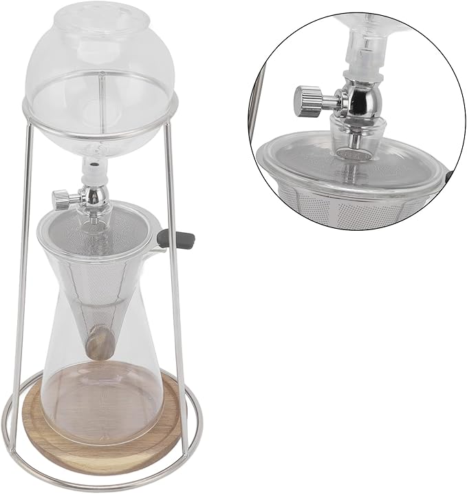 Drip Tower Coffee Maker Reusable Borosilicate Glass Iced Coffee Maker with Adjustable Valve and Strainer for Cafe Home Kitchen 600ml