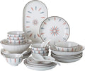 Ceramics Dinnerware Set Vertical Lines Cereal Bowl and Steak Plate | 46 Pieces Japanese Style Hand-Painted Porcelain Dinner Sets for Restaurant