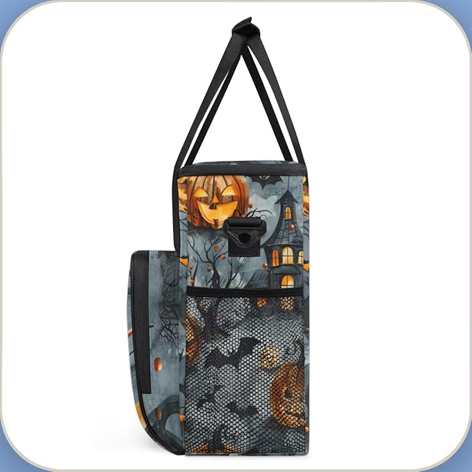 Bats Pumpkins Castle Coffee Maker Carrying Bag Portable Travel Storage Tote Bag Compatible with K-Mini or K-Mini Plus Single Serve Coffee Brewer Carrying Case with Multiple Pockets &amp Shoulder St