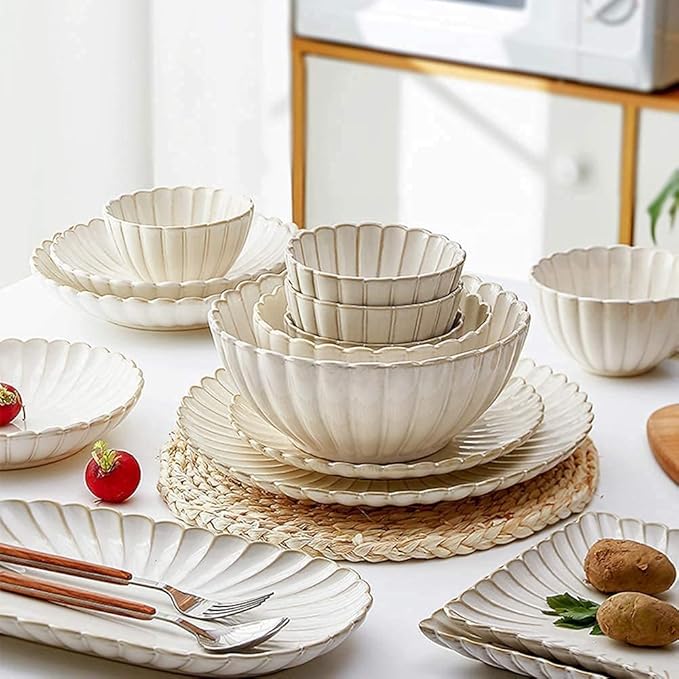 Dinnerware Set Luxury Family Dinner Service Set 26 Pcs Dinnerware Sets Porcelain Tableware Set with Plates and Bowls White Ceramic Dinner Set for Home Kitchen and DinnOne Color18Pcs
