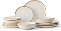 Bestone 12 Pieces Round Kitchen Dinnerware SetsPlates and Bowls SetsDishes Plates Bowls Dish Set Chip Resistant Ceramic Dinnerware Set Dishwasher/Microwave SafeService for 4Pearl White