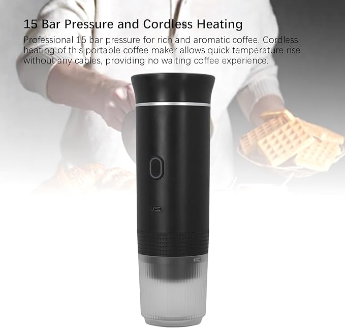 Self Heating Electric Coffee Maker Portable Machine15 Bar Cordless Heating Car Coffee Maker for Outdoor Travel Car Home Office
