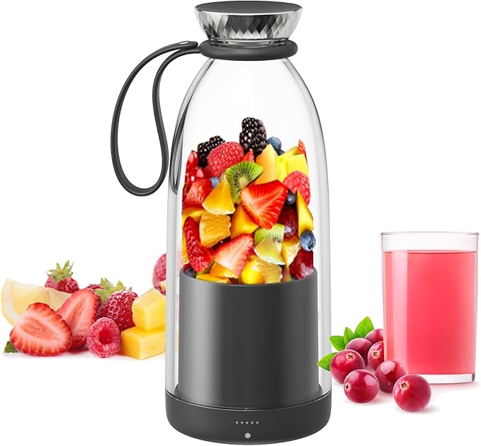 Asa Vea Mini Blender for Smoothies and Milkshakes Portable Blender Rechargeable Personal Size Blender with Quota Outer Travel Lid with 6 Blades 17 oz for Outdoors Camping (Black-550ml)