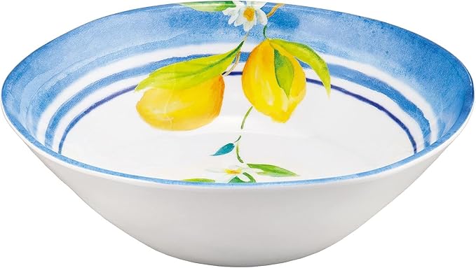 UPware 12 Piece Lovely Lemons Melamine Dinnerware Sets Outdoor Dishes Set Plates and Bowls Sets Service for 4 Blue Yellow