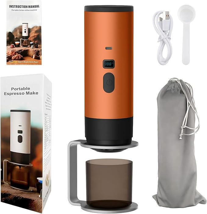 3-in-1 Single Serve Coffee MakerWireless Protable Coffee Machine Vacuum PressuredAutomatic Extraction and Real-time Heating Vacuum Coffee Maker for Travelling(Orange)