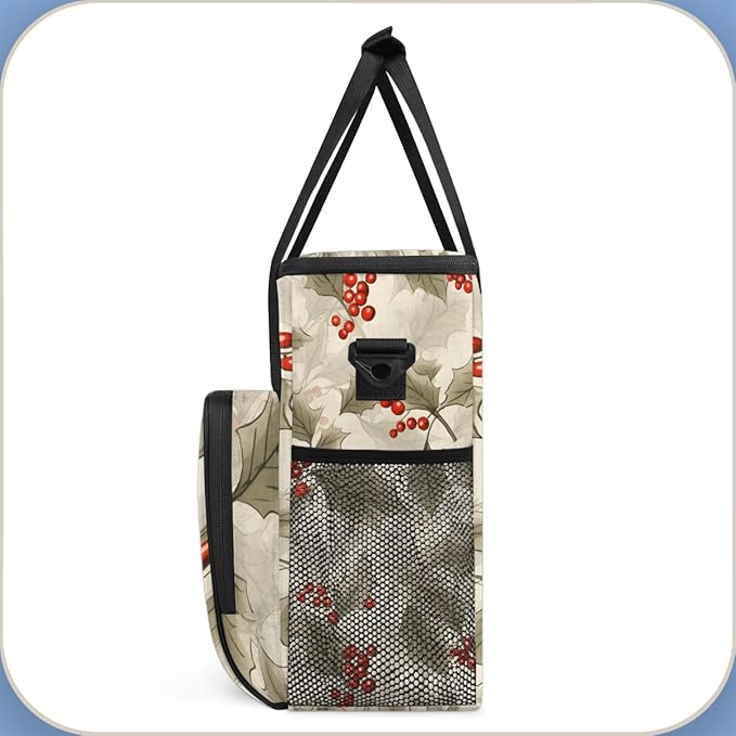 Holly Berry Flowers Coffee Maker Carrying Bag Bright Flowers Travel Storage Bag Compatible with K-Mini or K-Mini Plus Single Serve Coffee Brewer Carrying Case with Multiple Pockets &amp Shoulder St