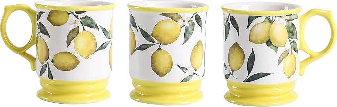 Bico Lemon Dreams Ceramic 16 pcs Dinnerware Set Service for 4 Inclusive of 11 inch Dinner Plates 8.75 inch Salad Plates 26oz Cereal Bowls and Mugs for Party Microwave &amp Dishwasher Safe