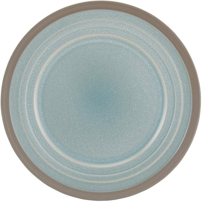 16 Piece Mid-Century Modern Durable Stoneware Dinnerware Set Casual Microwave &amp Dishwasher Safe Colorful Brown Blue Dinnerware Sets for 4 Round Dinner &amp Salad Plates Bowls and Mugs