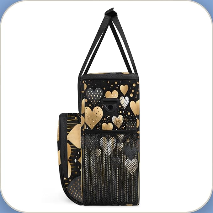 Gold Black Heart Coffee Maker Carrying Bag Portable Travel Storage Tote Bag Compatible with K-Mini or K-Mini Plus Single Serve Coffee Brewer Carrying Case with Multiple Pockets &amp Shoulder Strap