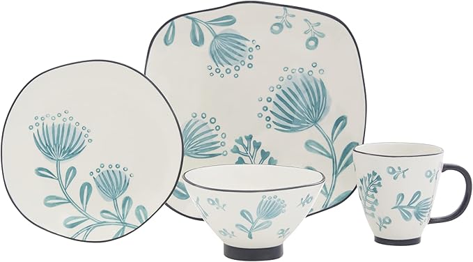 Baum-Essex - Dinnerware Sets 16 Piece Dish Set for 4 Beautiful Home Decor includes Dinner Plates Salad Plates Bowls and Mugs (Naples Blue)