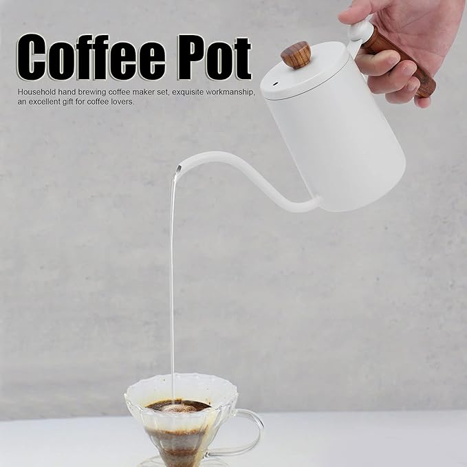 EVTSCAN Pour Over Kettle 5Pcs/Set Pour Over Coffee Maker Set Brewing Drip Coffee Coffee Pot Filter Funnel Kit Gift(White)