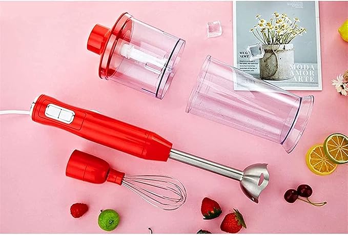 Cordless Variable Speed Hand Blender with Chopper and Whisk Attachment Red